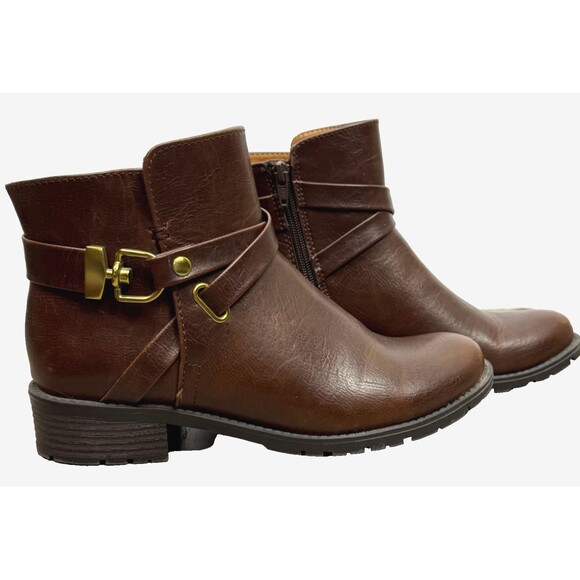 Croft & Barrow Ortholite Booties 8.5 Boho Ankle Boots Brown Faux Leather Straps - Picture 1 of 12